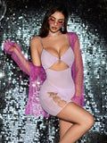 Purple Mesh Heart Design Sexy Lingerie Club Dress Set