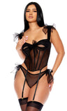 Unwrap Me Mesh Bow Detail Bustier Lingerie Set