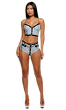 Keep It Classy Mesh Bustier Lingerie Set - Ice Blue