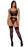 Piercing Desire Mesh Longline Bra Lingerie Set - Black