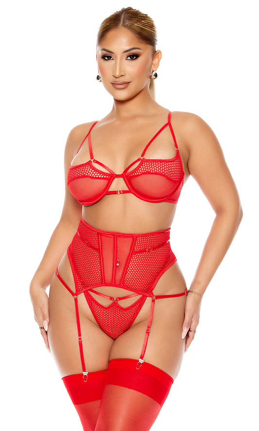 Caught Up O-Net Bra and Waist Cincher Lingerie Set