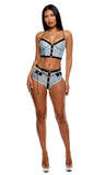 Keep It Classy Mesh Bustier Lingerie Set - Ice Blue