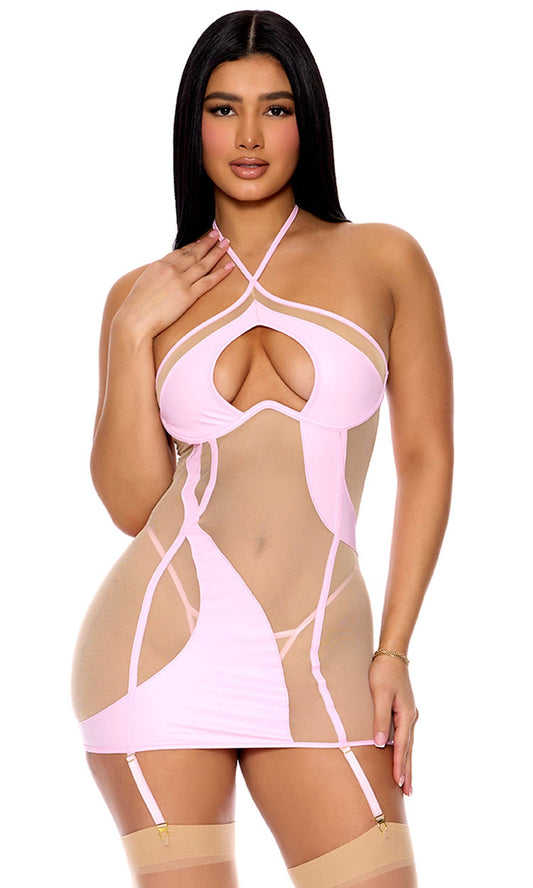 Catch My Wave Mesh Chemise Set - Orchid