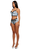 Keep It Classy Mesh Bustier Lingerie Set - Ice Blue