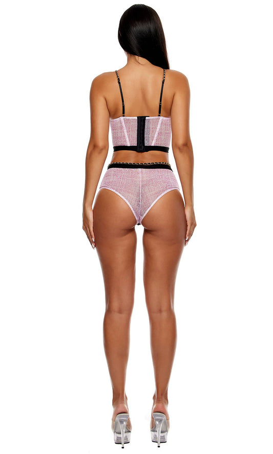 Keep It Classy Mesh Bustier Lingerie Set - Mauve