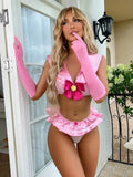 Bow Push Up Bra & Skirt Role-Play Costume Set Pink