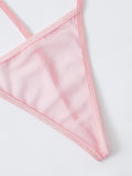 Mesh Pompom Detail Thong Pink