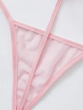 Mesh Pompom Detail Thong Pink