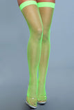 Nylon Fishnet Thigh Highs Neon Green