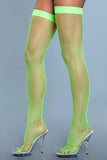 Nylon Fishnet Thigh Highs Neon Green