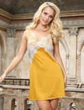 Yellow Sexy High-end Satin Lace Stitching Open Back Ladies Pajamas