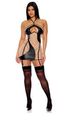 Catch My Wave Mesh Chemise Set - Black