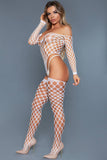 2156 Alluring Fishnet Bodysuit White